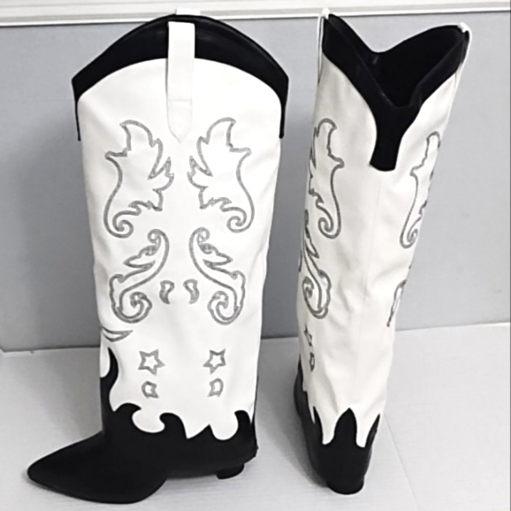 Modatope Tall Cowgirl Knee High Fold Over Boots - Picture 7 of 12